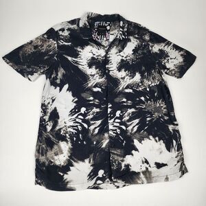 Denim & Flower Ricky Singh Men's Large Black White Abstract Camp Shirt Button